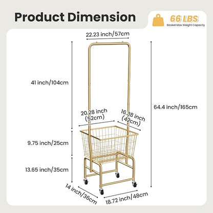 Rolling Laundry Cart with Wheels, Laundry Hamper Basket Organizer with Clothes - Image 3