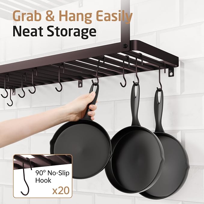 KES 150 lb High-Capacity Oil Rubbed Bronze Pot Rack Wall Mounted - Image 7