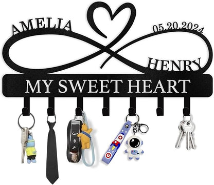 Personalized Key Holder Wall Mount, Custom Couple's Name Key Holder by Dyoart