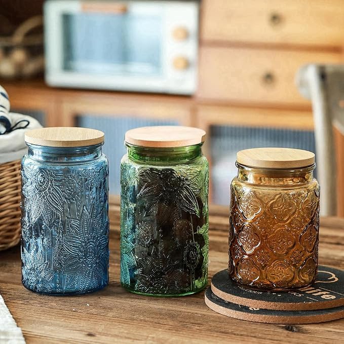 ANSQU Blue Glass Jars, 34oz Vintage Glass Kitchen Storage Counter Jar, Candy - Image 4