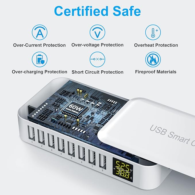 USB Charging Station, Ziwodiv 8-Port 60W/12A Charger Station, Compact Desktop - Image 4