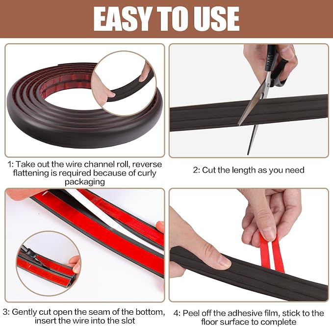 Floor Cord Cover Self Adhesive Cord Hider, 3.3FT Cable Management, Extension - Image 8