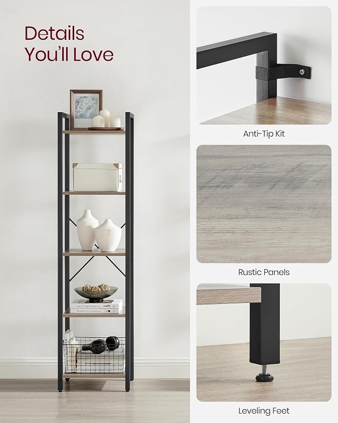 VASAGLE 5-Tier Bookshelf, Bookcase - Image 5