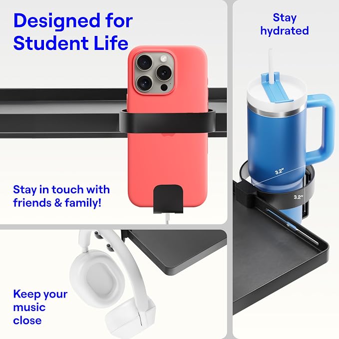 BedShelfie Bedside Shelf for Dorm Room Bunk Bed & Top Bunk, College Dorm Room - Image 4