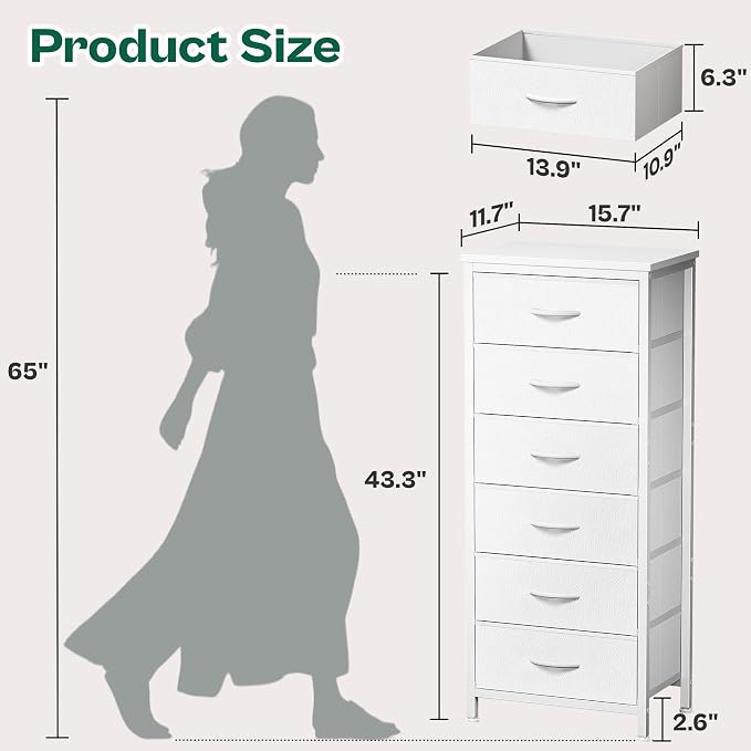 Huuger Tall Dresser for Bedroom, Stable 6 Drawer Dresser - Image 2
