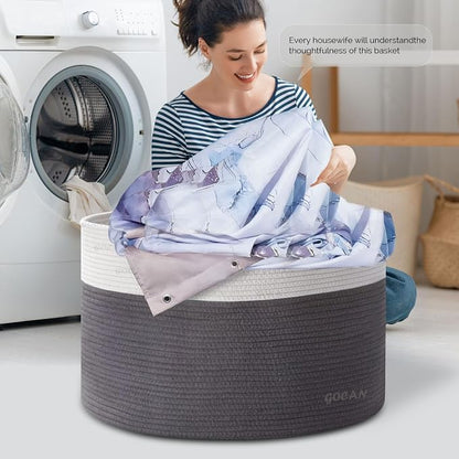 Extra Large Laundry Basket toy storage 22"X22"X14" blanket basket Cotton Rope - Image 4