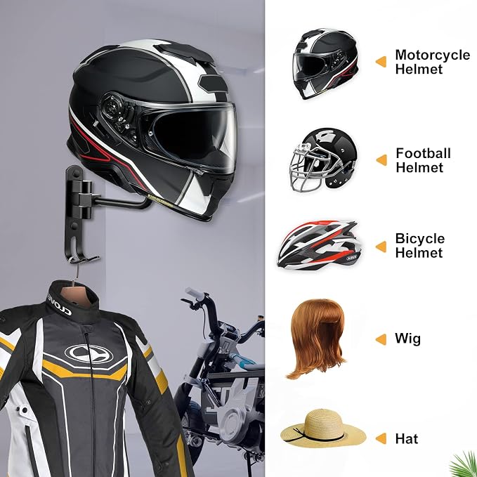 Motorcycle Helmet Holder Wall Mount, Helmet Hanger 180° Rotation Helmet Rack - Image 5