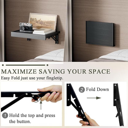 TEAMIX Wall Mounted Folding Bedside Shelf, 16.5''x12'' Space Saving Bed Side - Image 7
