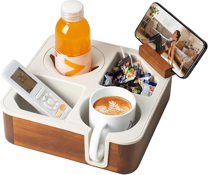 Couch Cup Holder Tray, Acacia Wood Couch Caddy by Hitseon