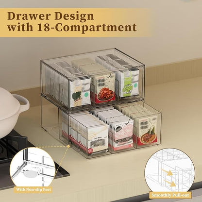 2 Pack Clear Tea Bag Organizer, Stackable Drawer Organizer - Image 3