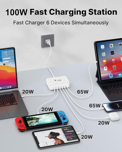 USB C Fast Charger, 100W GaN 6 Port USB C Fast Charging Station Hub Block Cube - Image 3