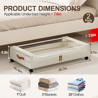 LAMU Under Bed Storage with Wheels, 2 Pack Under Bed Storage Containers with - Image 2