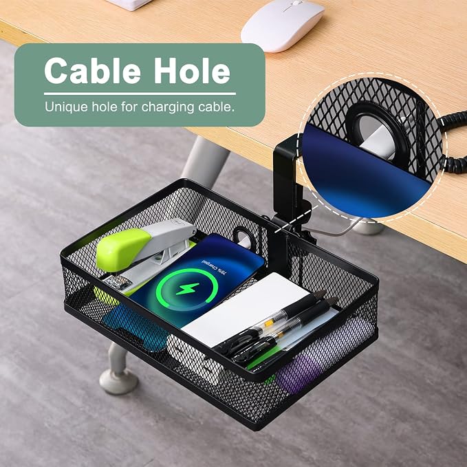 ROSLINE Under Desk Storage Organizer, Clamp on Drawer Basket, Hanging Storage - Image 4