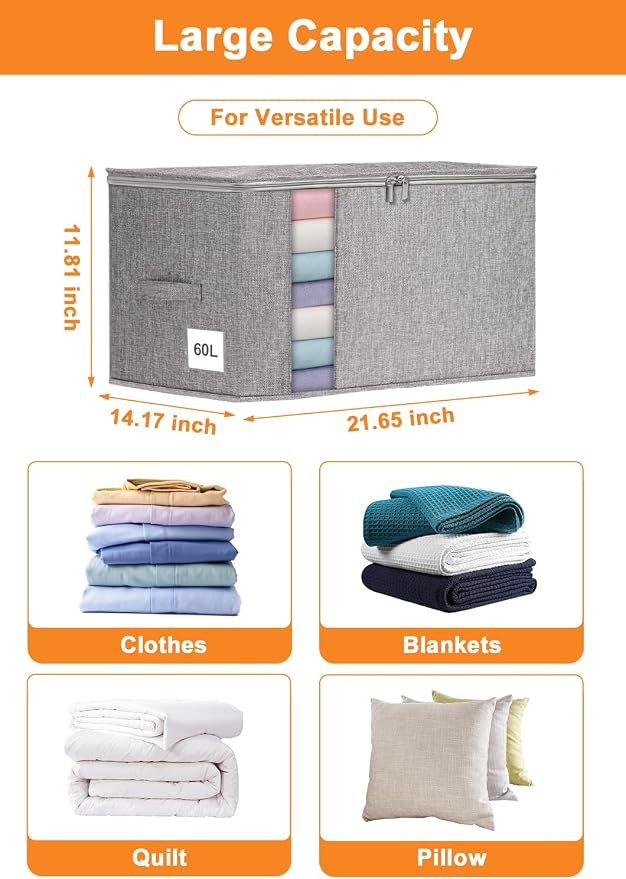 Punemi Large Clothes Storage Bags, 2 Pack Comforter Storage Bag - Image 4