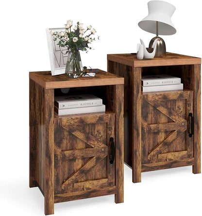 Farmhouse Nightstand with Charging Station, Couch Side Table Set of 2, Bedside - Image 6