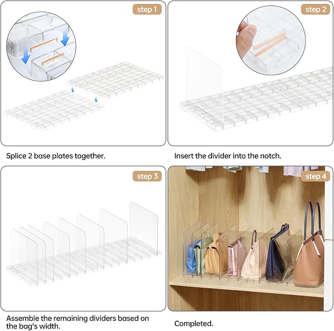 Purse Organizer for Closet, Stackable Handbag Storage Shelf, Adjustable Clear - Image 6