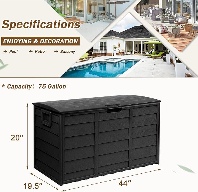 75 Gallon Outdoor Deck Storage Box, Patio Resin Deck Storage Container - Image 4
