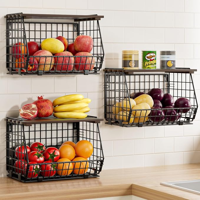 Wire Fruit Basket for Kitchen Storage: Hanging and Counter Wall Fruit Basket by GGIU