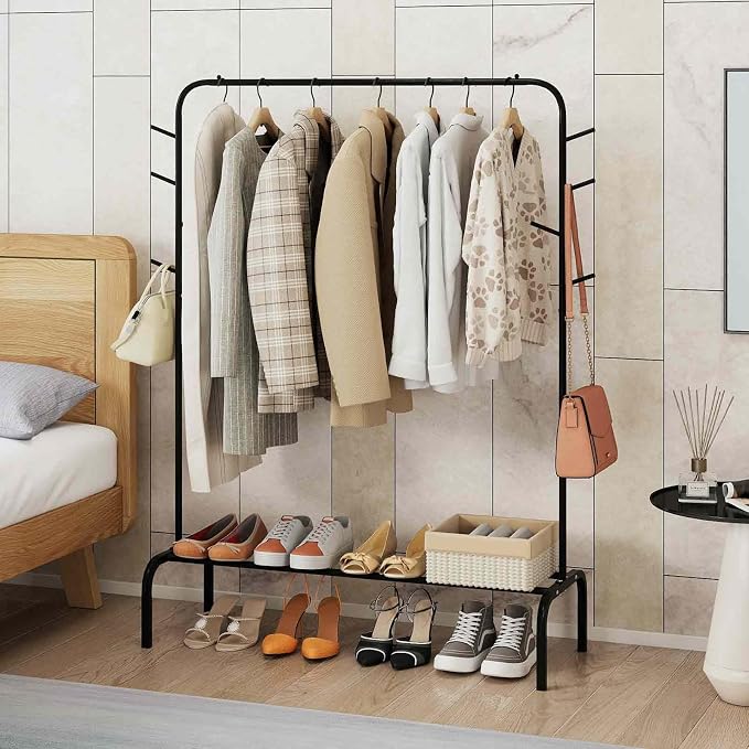 Giantex Clothes Rack for Hanging, 8 Hooks & Storage Shelf, Heavy-duty Metal by Giantex