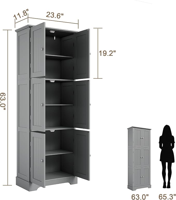 ChooChoo 63.2" Tall Bathroom Storage Cabinet - Image 3