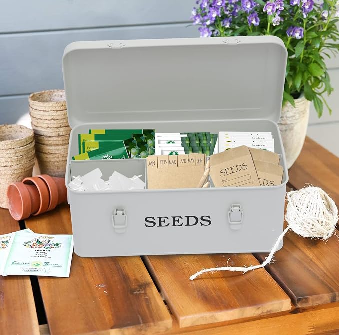 Seed Saving Box, Metal Seed Bin, Seed Storage Organizer, Seed Packet Container - Image 5