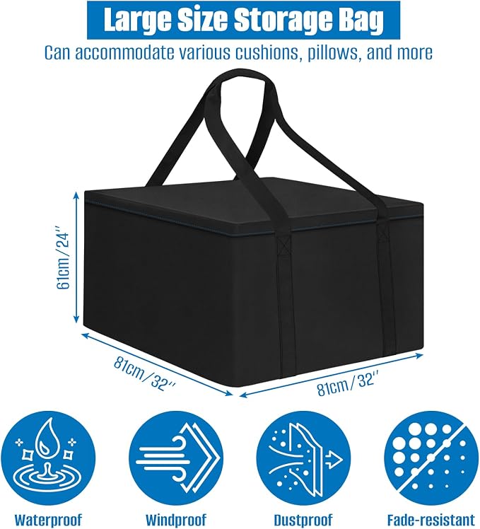 SIRUITON 32”L x 32”W x 24”H Outdoor Cushion Storage Bag, Patio Furniture - Image 2