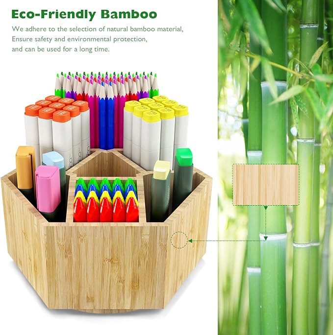Bamboo Art Supply Organizer, Back to School Supplies, Hold 350+ Pencils - Image 3