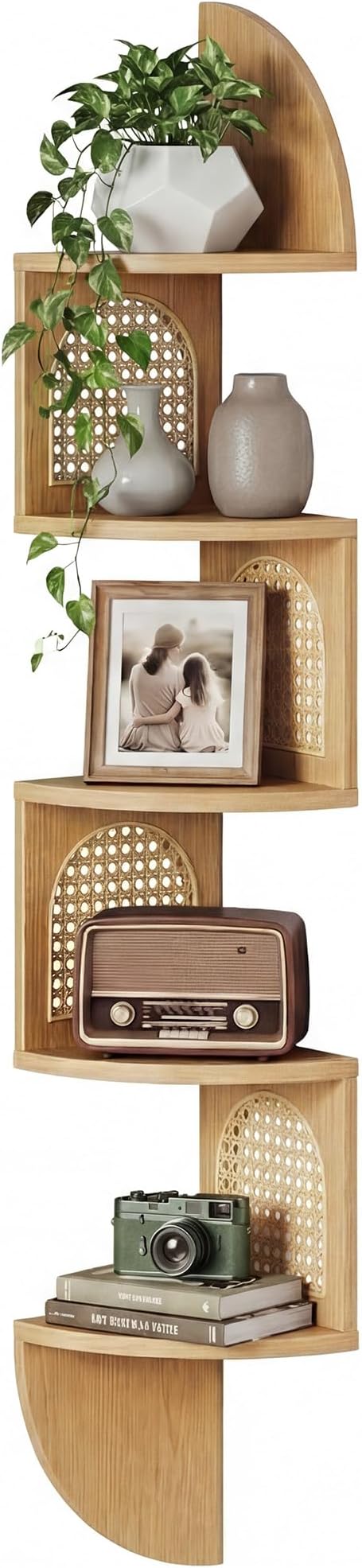 5-Tier Floating Corner Shelves for Wall, Zigzag Corner Shelf Unit, PVC Rattan by Buildyourperfectlife