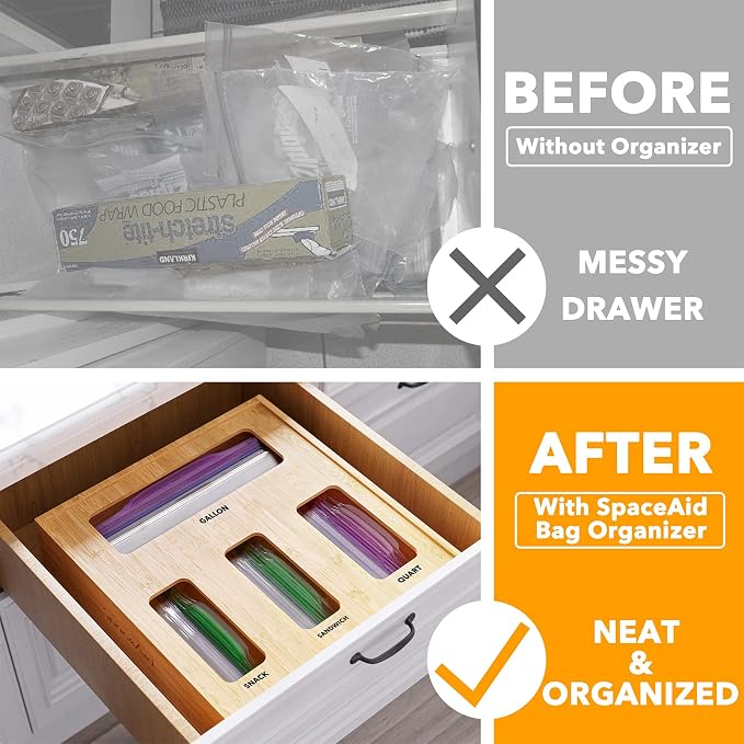 SpaceAid Bag Storage Organizer for Kitchen Drawer, Bamboo Organizer, Compatible - Image 2