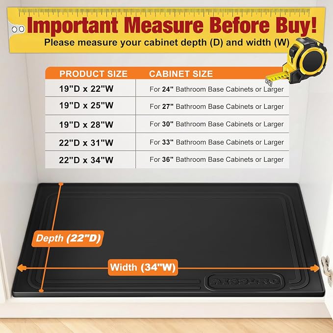 Aisslro Under Sink Mat 34" X 22", Waterproof Silicone Cabinet Organizer - Image 2