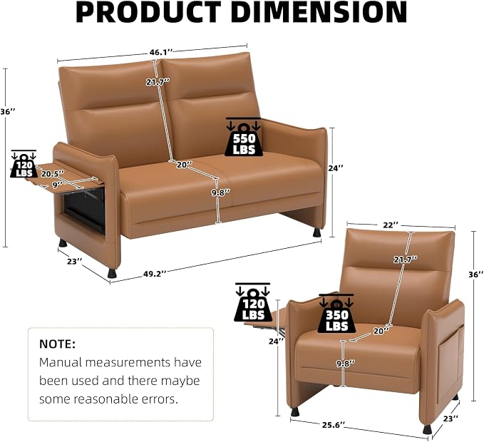 3-Piece Living Room Sofa Set, Faux Leather Loveseat & Accent Chairs Set of 2 - Image 2