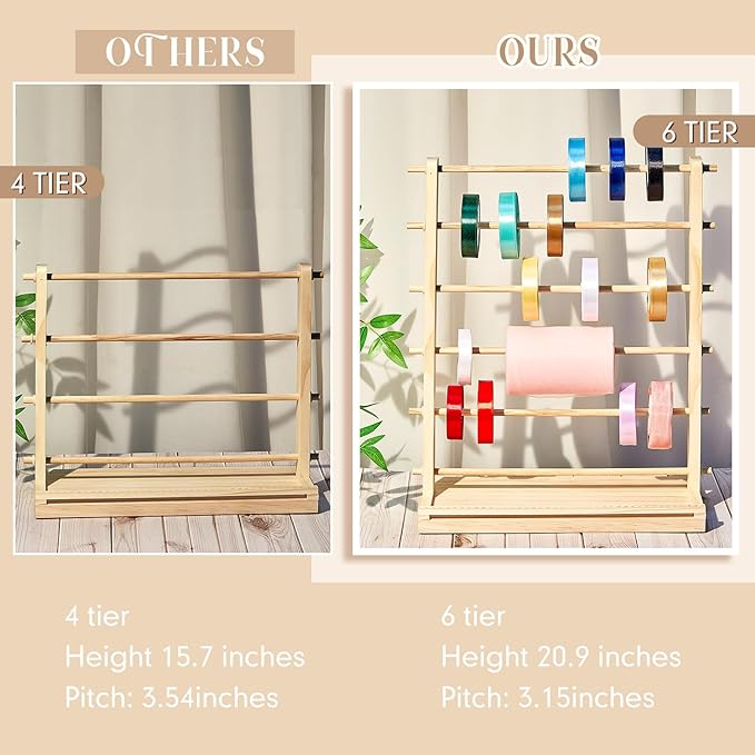 6 Tier Wooden Ribbon Organizer Ribbon Holder - Image 5