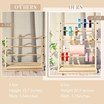 6 Tier Wooden Ribbon Organizer Ribbon Holder - Image 5