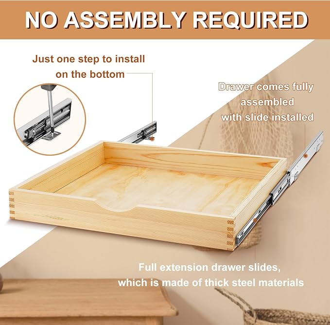 Menkxi 2 Set Pull out Tray Cabinet Organizer Wooden Pull Drawers storage Slide - Image 3