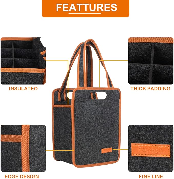 6 Bottle Wine Tote Bag, Insulated Thermal Padded Wine Carrier Tote, Reusable - Image 3