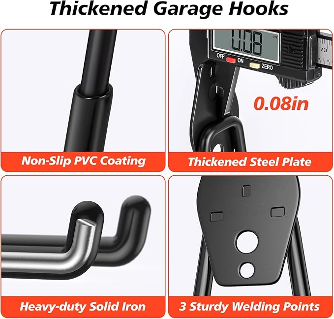 20 Pack Heavy Duty Garage Hooks, Solid Steel Wall Mount Hangers, - Image 3