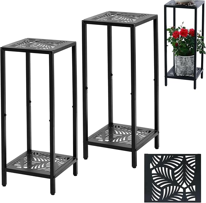 Party Zealot 2 Packs of 2-Tier Tall Metal Square Plant Stand 31” Heavy-Duty by PartyZealot