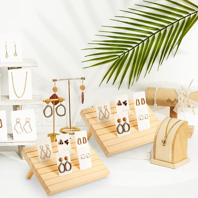 Marsui 62 Pcs Wood Earring Display Stand Earring Card Display 2 Sets of Holder - Image 7