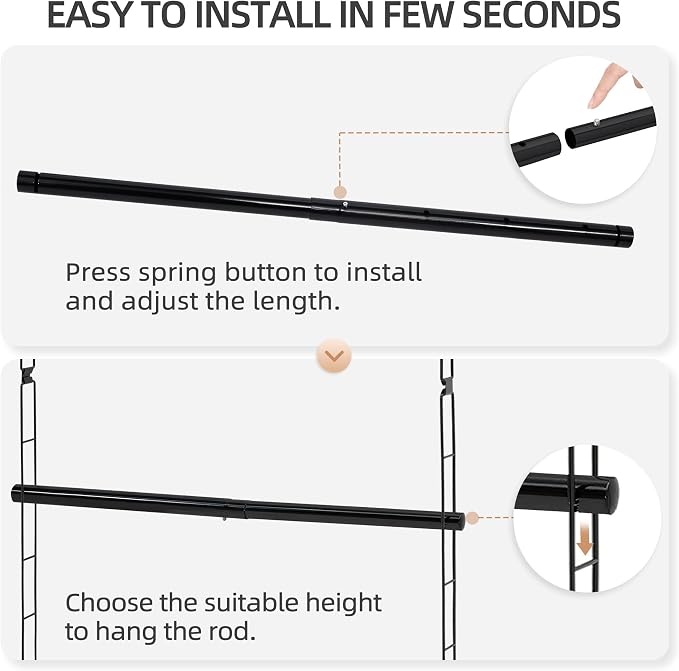 STORAGE MANIAC Hanging Closet Rod, Adjustable Width and Height Closet Hanging - Image 4