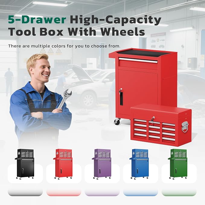 Greenvelly Tool Chest, 5-Drawer Rolling Tool Chest - Image 9
