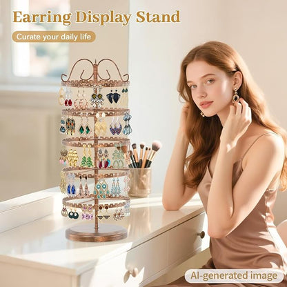 MODOWEY 5 Tier Rotating Earring Holder Organizer Stand, Adjustable Metal - Image 2