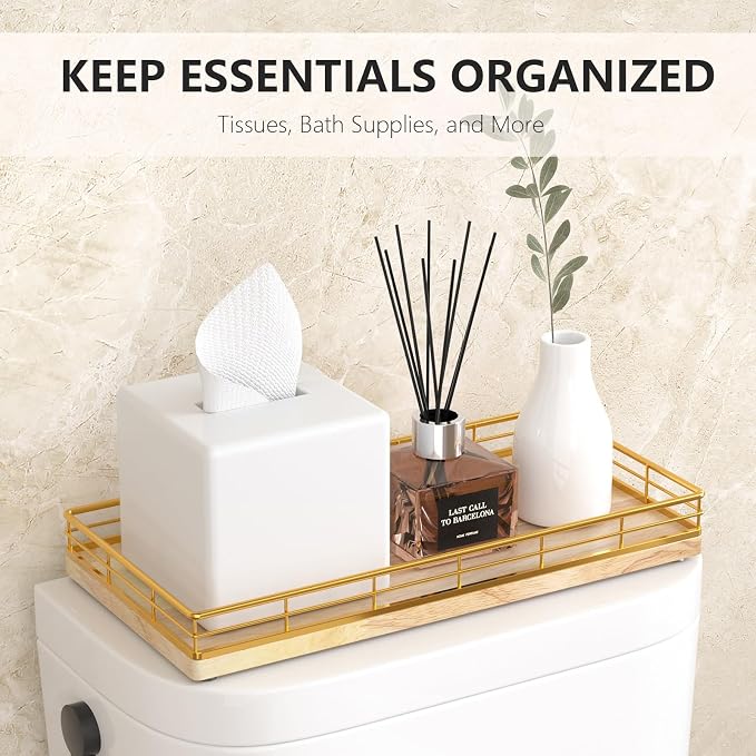 Toilet Paper Basket Organizer – Oak Wood Toilet Tank Tray - Image 3