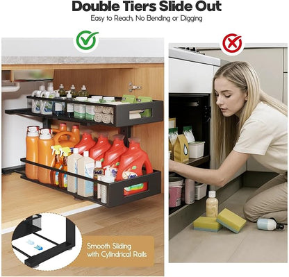2 Packs 21IN Depth Under Sink Organizer, 2-Tier Pull Out Cabinet Organizer - Image 7