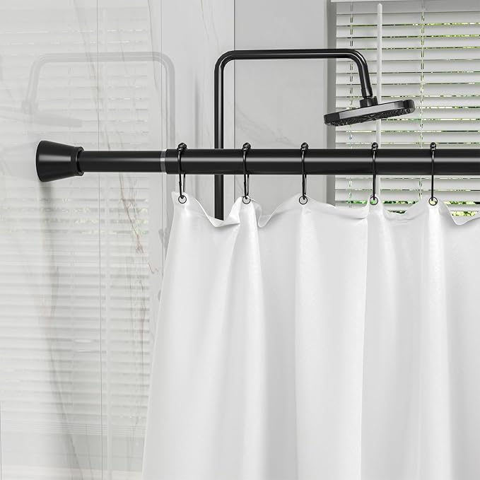 Shower Curtain Rod Black Tension Rod 45 to 77 Inch 2PCS Spring Curtain Rod - Image 6