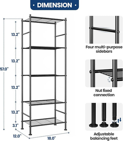Abiglifty Storage Shelves, 5 Tier Metal Shelf Organizer, Garage Shelving - Image 2