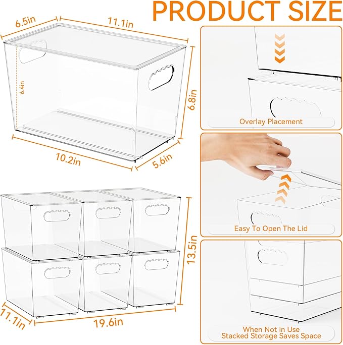 Yieach 6 Pack Clear Stackable Storage Bins - Image 3