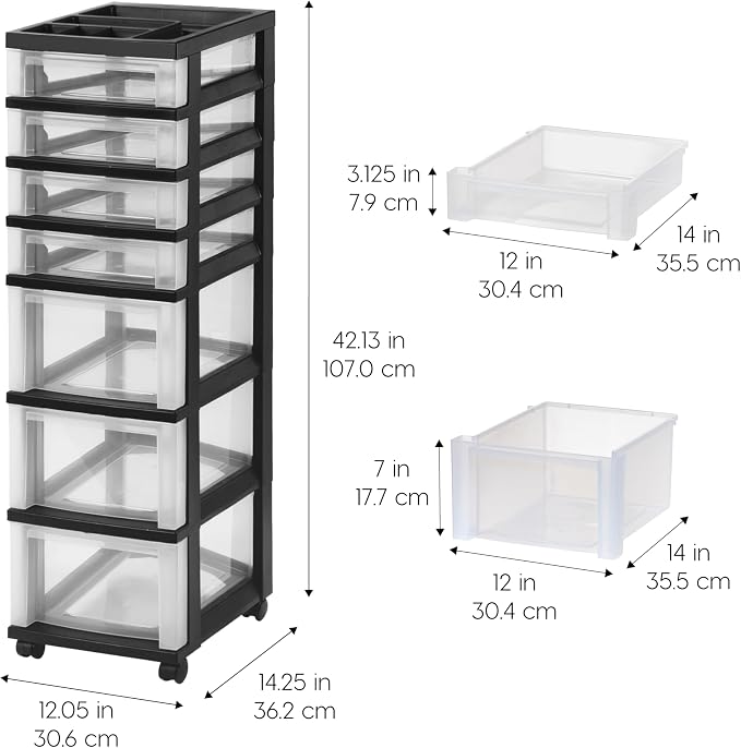 IRIS USA 7-Drawer Rolling Storage Cart, office essentials, classroom items - Image 3
