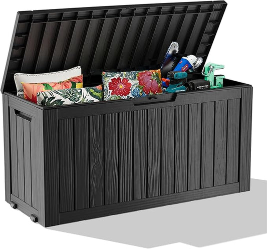 PatioZen 90 Gallon Deck Box Outdoor, Weatherproof Resin Patio Storage Box by OutdoorLivingPerfected
