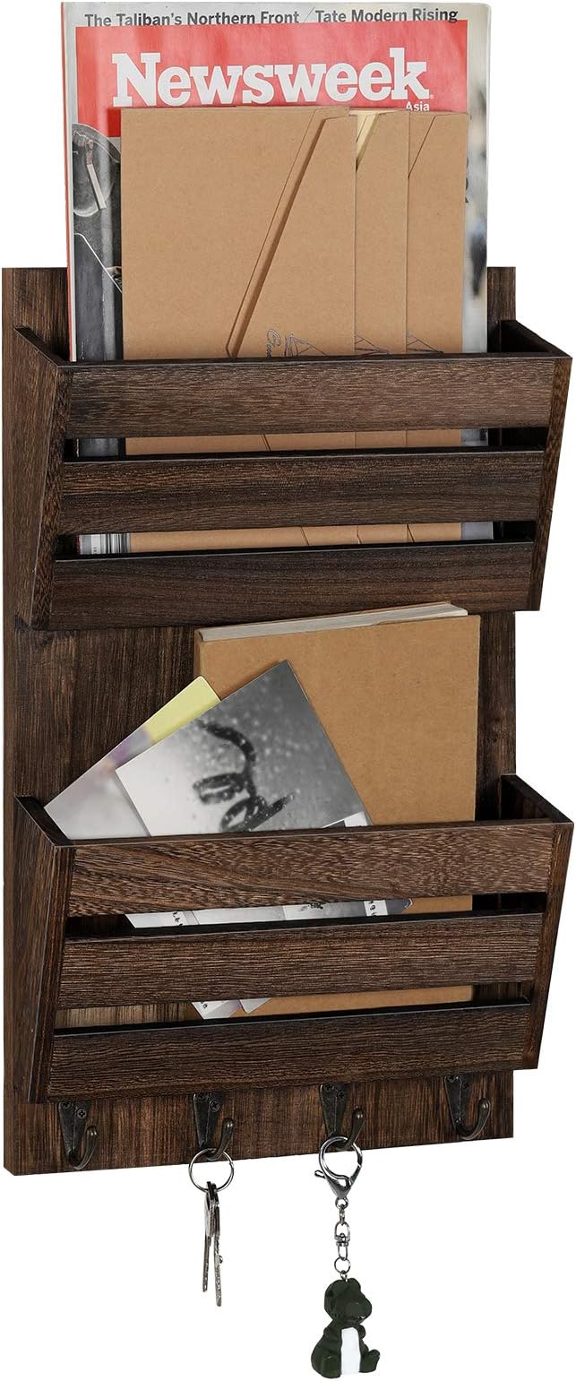 BTY Mail Holder for Wall, Wooden Mail Sorter by BTY