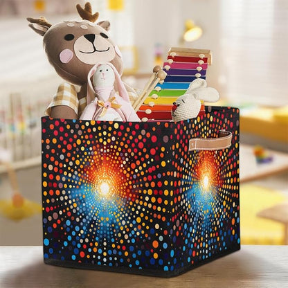 TropicalLife 13x13x13 Inch Large Fabric Storage Cube Colorful Polka Dots - Image 7